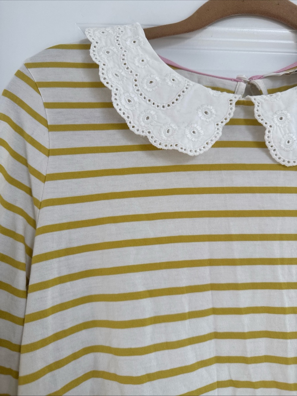 Boden Kathleen Yellow White Stripped Eyelet Peter Pan Collar Size 10 - Picture 3 of 7